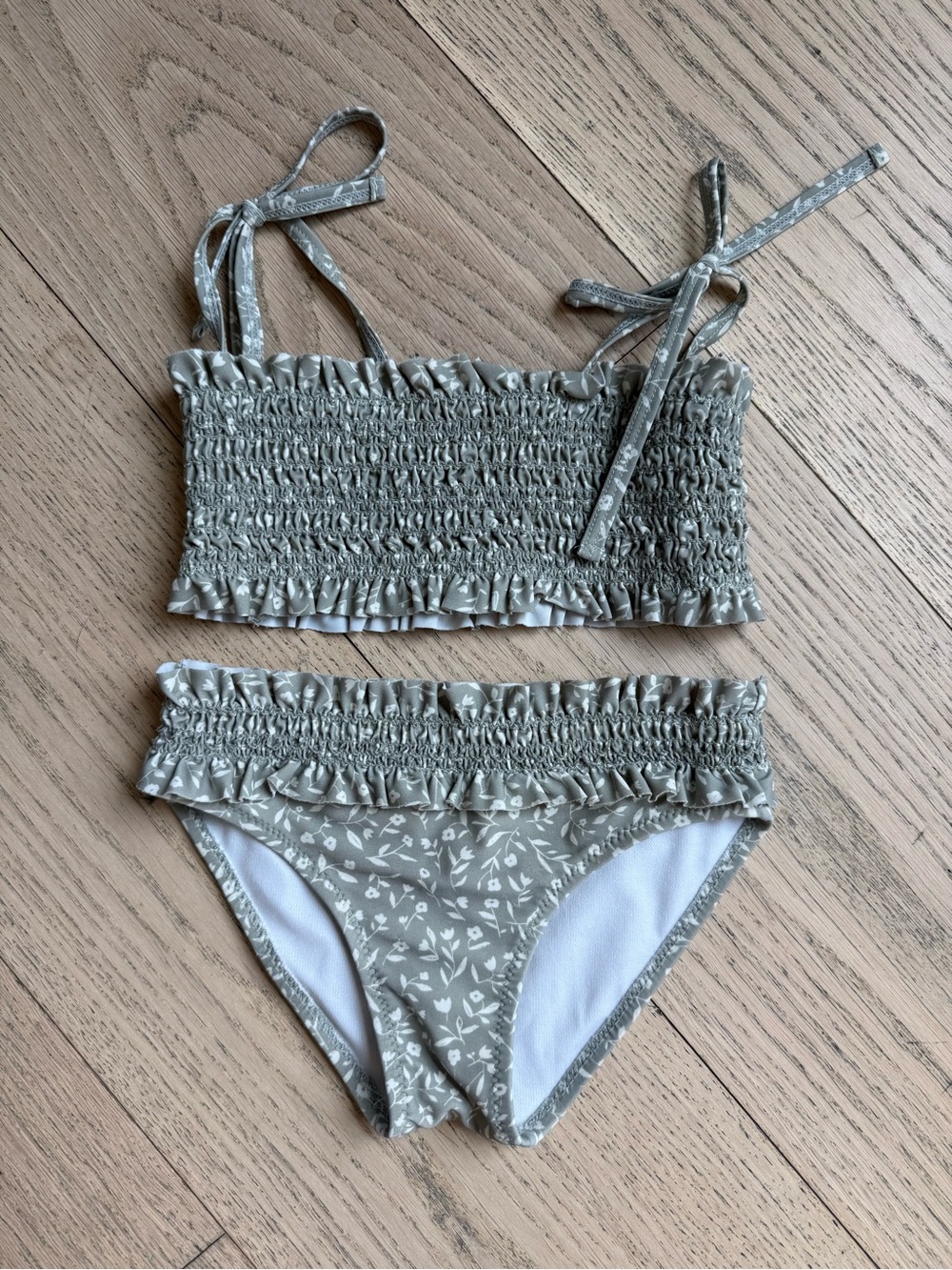 Rylee + Cru Girls' Sage Floral Smocked Bikini Set - Kids Swim